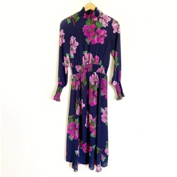 Nanette Lepore Floral Smocked Neck Midi Dress 2 - Picture 2 of 9